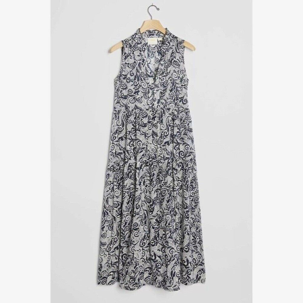 NEW!! Anthropologie MAEVE Marya Tiered Maxi Dress Black Botanical Print Small