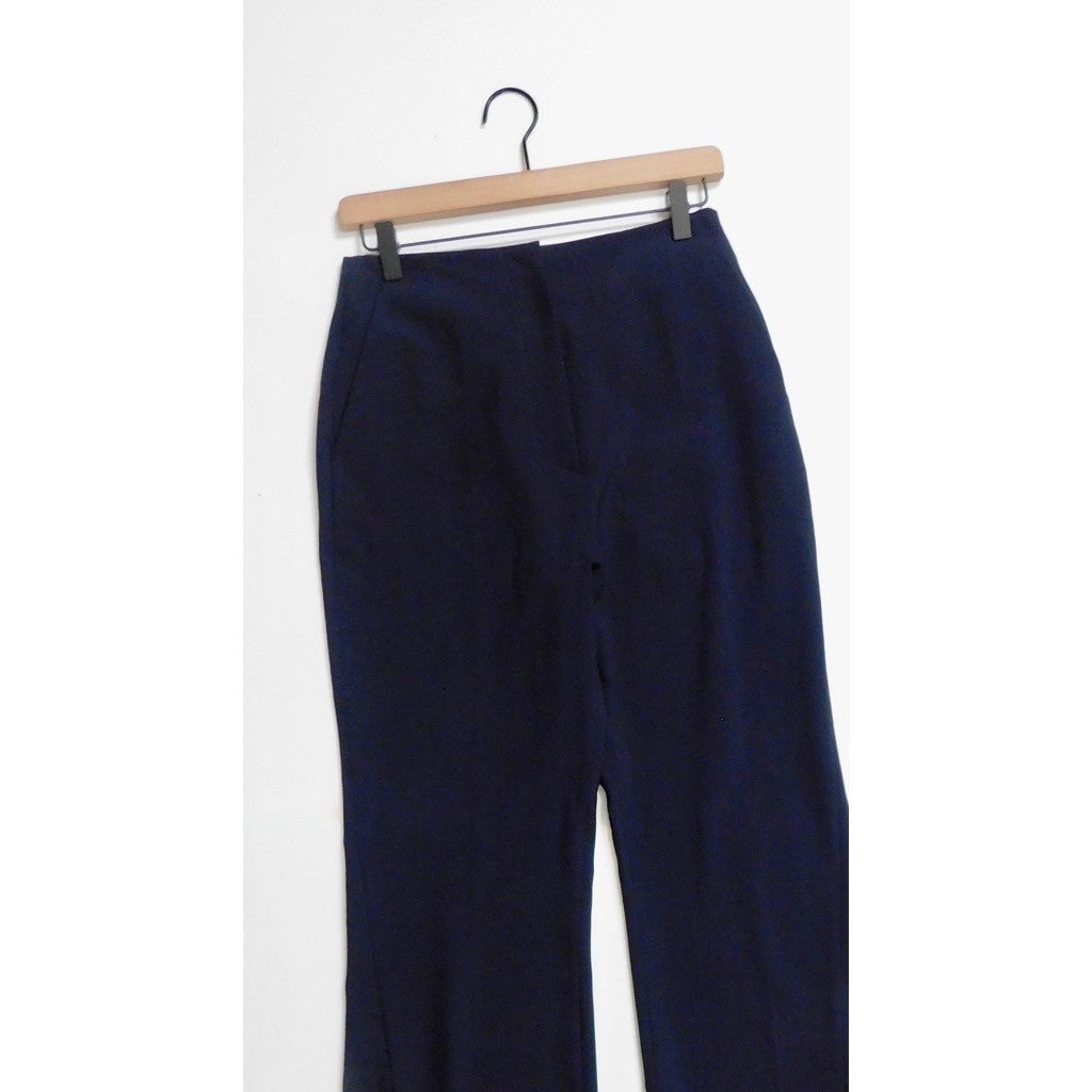 NANUSHKA Tulip Cady Flared Trousers Navy Blue Solid Slit Legs Office Small