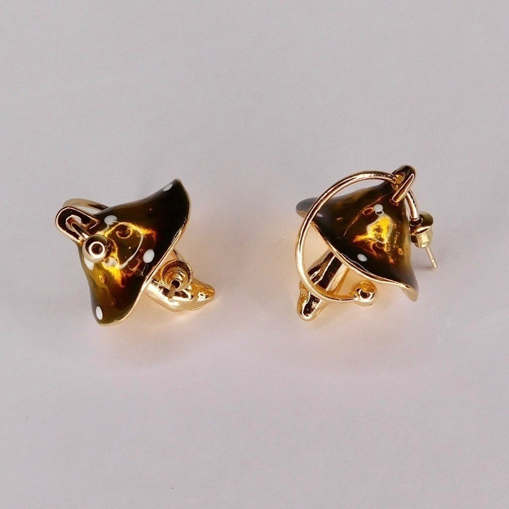 NEW! Dotted Mushroom Gold Metallic Earrings Mushrooms Dangle Dangling Toadstools