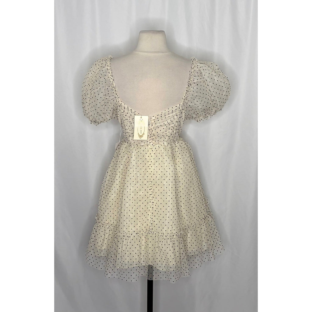 NWT!! Joyfolie MIA JOY Perla Tulle Puff Dress Polka Dots Ivory Black Medium