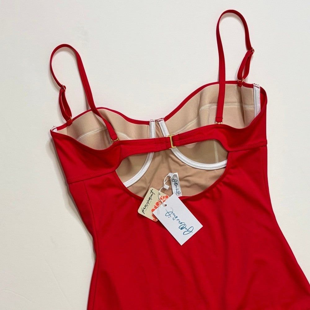 NWT!! FREE PEOPLE x Follow Suit Regina One-Piece Swimsuit Vermillion Red X-Large