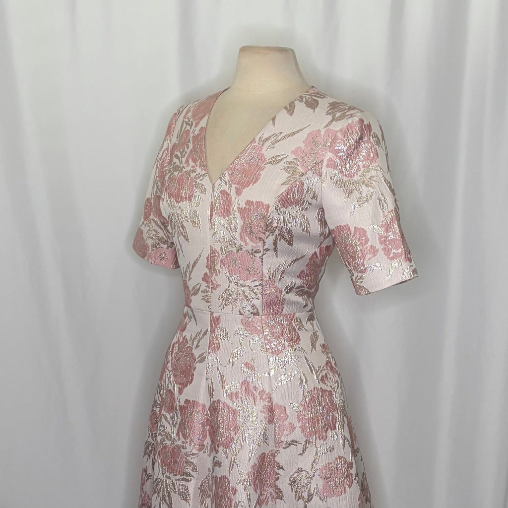 GAL MEETS GLAM Adair Pink Pearl Floral Jacquard Dress Fit N' Flare Pockets 8