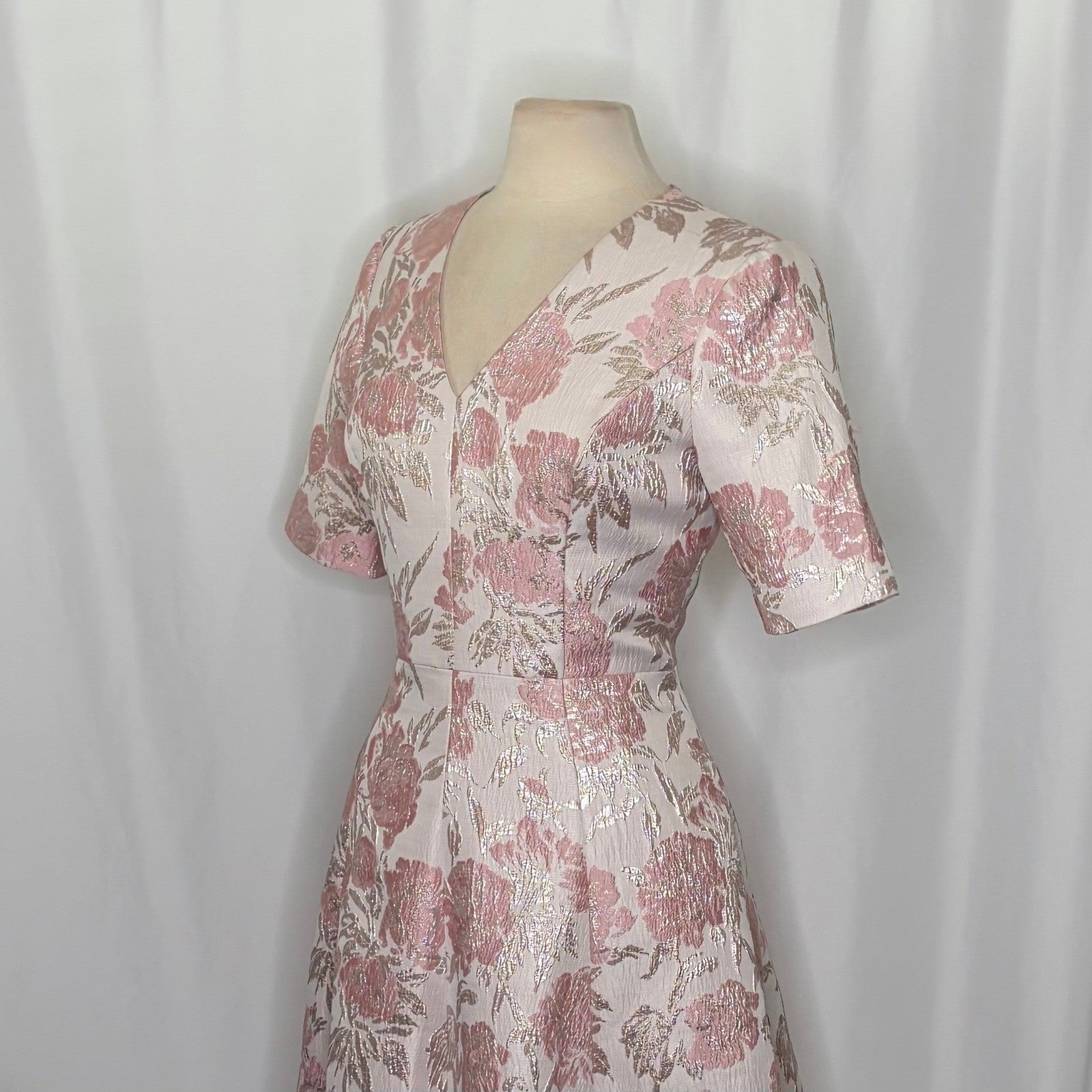 GAL MEETS GLAM Adair Pink Pearl Floral Jacquard Dress Fit N' Flare Pockets 8