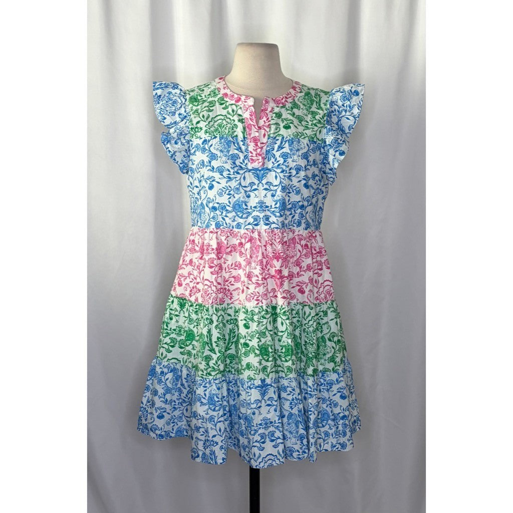 ROLLER RABBIT Aitona Pippa Dress Tiered Tropical Floral Jungle Print Small