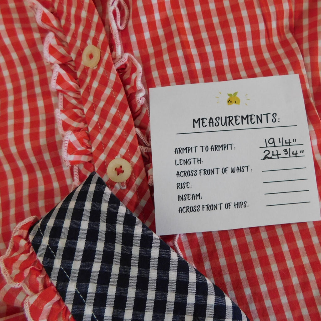 LILLY PULITZER Red White Blue Gingham Plaid Ruffled Buttondown Top Blouse Size 6