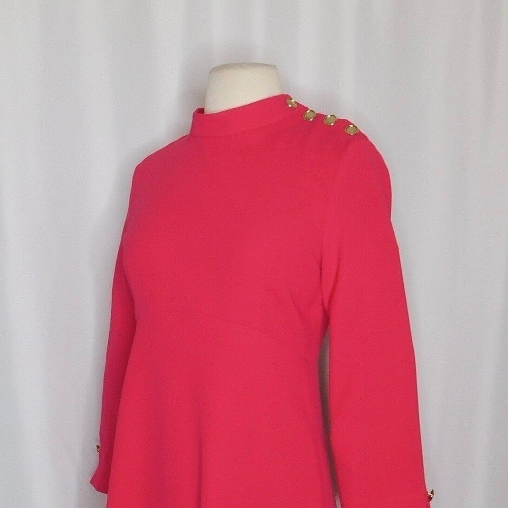 ZARA Mock Neck Mini Dress Gold Buttons Solid Pink Retro Knit Valentine Small