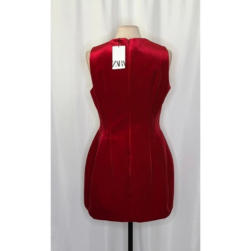 NWT! ZARA Voluminous Red Velvet Dress Valentine Date Party Mini Structured Large