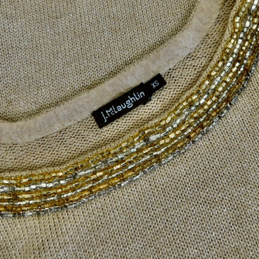 J. MCLAUGHLIN Metallic Gold Beaded Neckline Pullover Sweater Beading X-Small