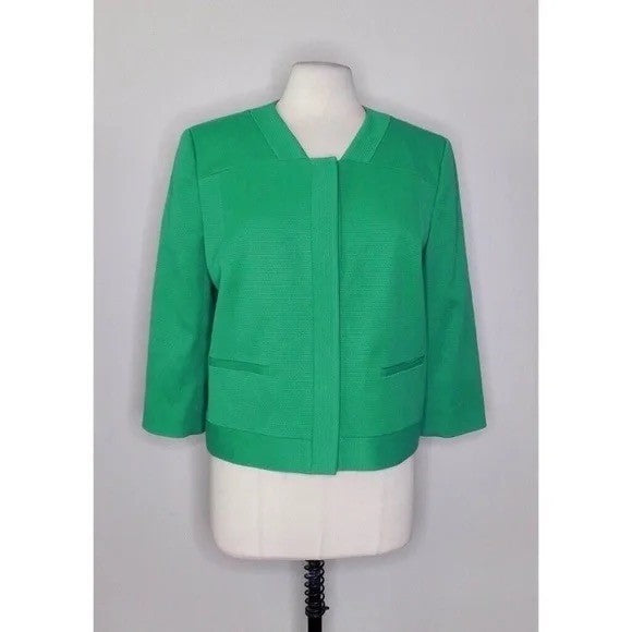 CLASSIQUES ENTIER Kelly Green Blazer Jacket Snap Closures Windowpane Large