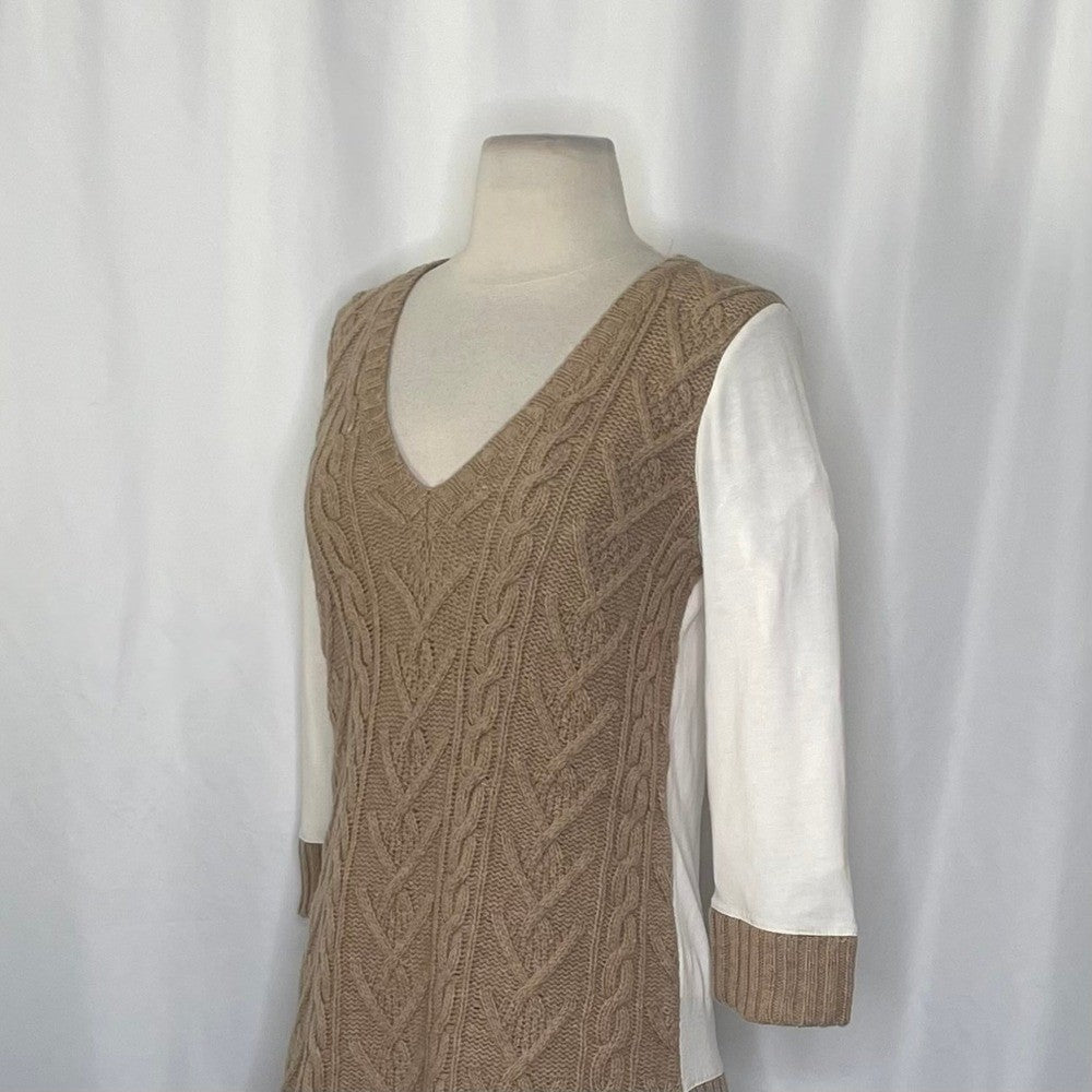 Anthropologie PILCRO Dually Clad Twofer Sweater Top Brown Wool Cable Knit M