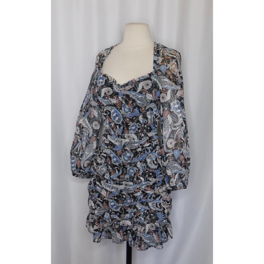 ZARA Paisley Floral Ruched Dress Ruffled Mini Metallic Party Cocktails Small