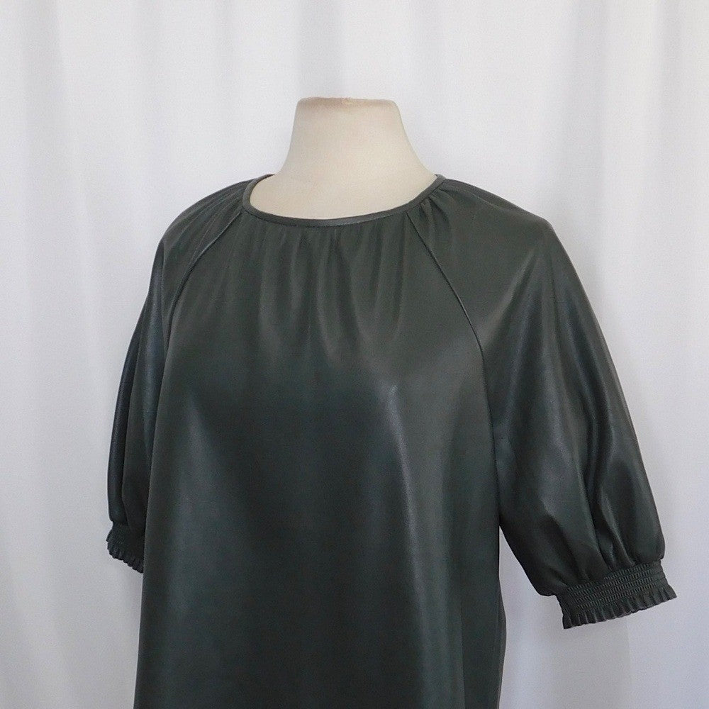SAYLOR Juana Top Faux Leather Sage Gray Puff Sleeves Solid Streetwear Large