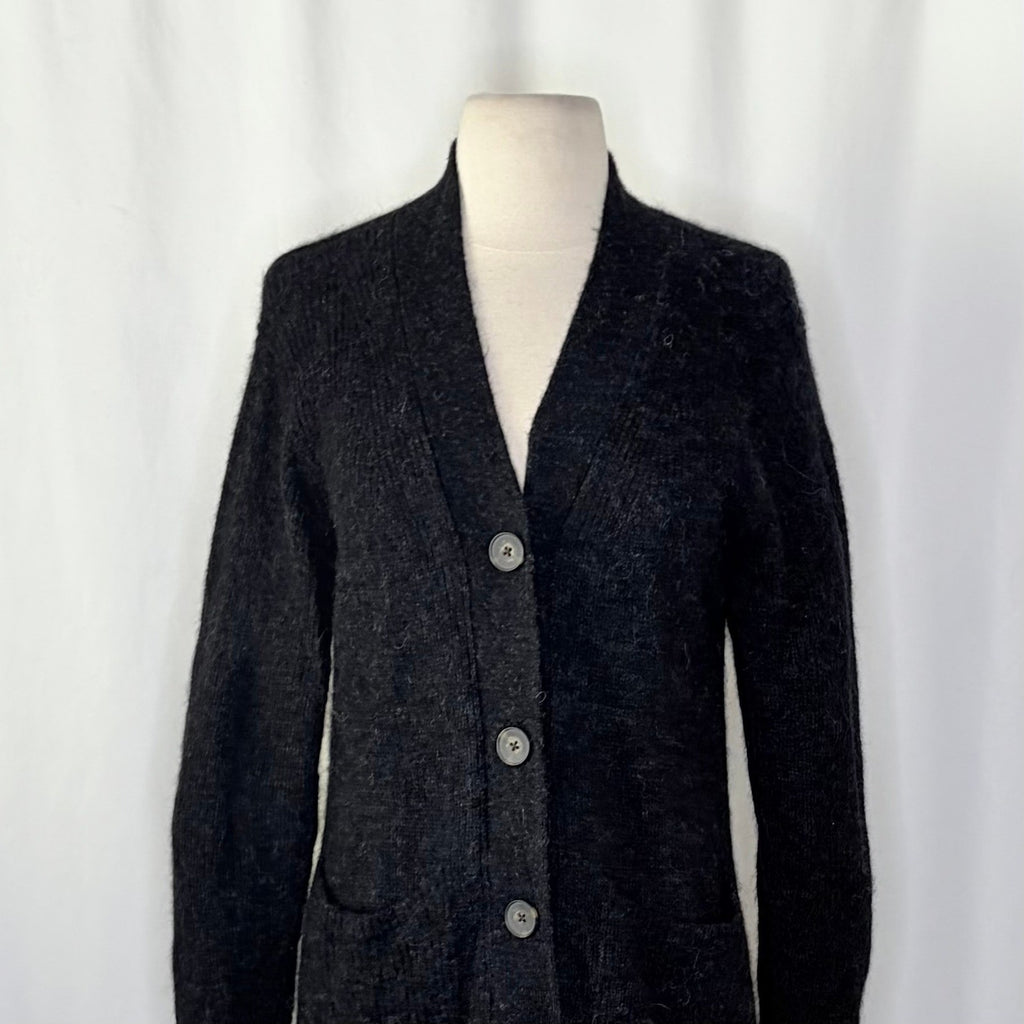 EVERLANE The Oversized Alpaca Cardigan Heathered Black Merino Wool Pockets Small