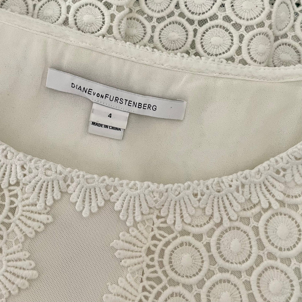 DVF DIANE VON FURSTENBERG Tavita Lace Peplum Top Blouse Solid White Size 4