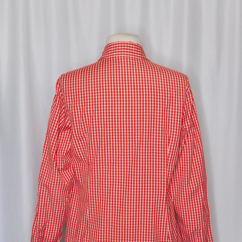 LILLY PULITZER Red White Blue Gingham Plaid Ruffled Buttondown Top Blouse Size 6