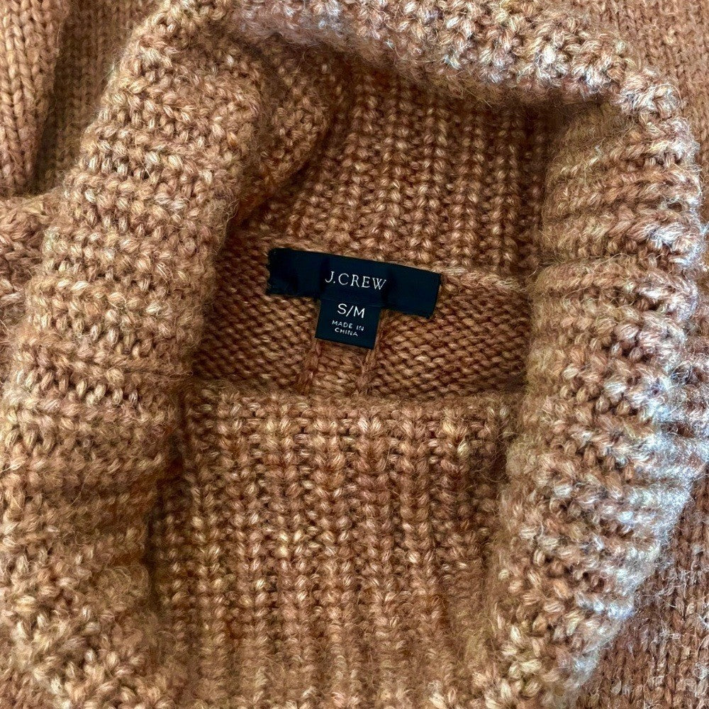 J. CREW Relaxed Turtleneck Poncho Sweater Merino Wool Alpaca Pocket Small Medium