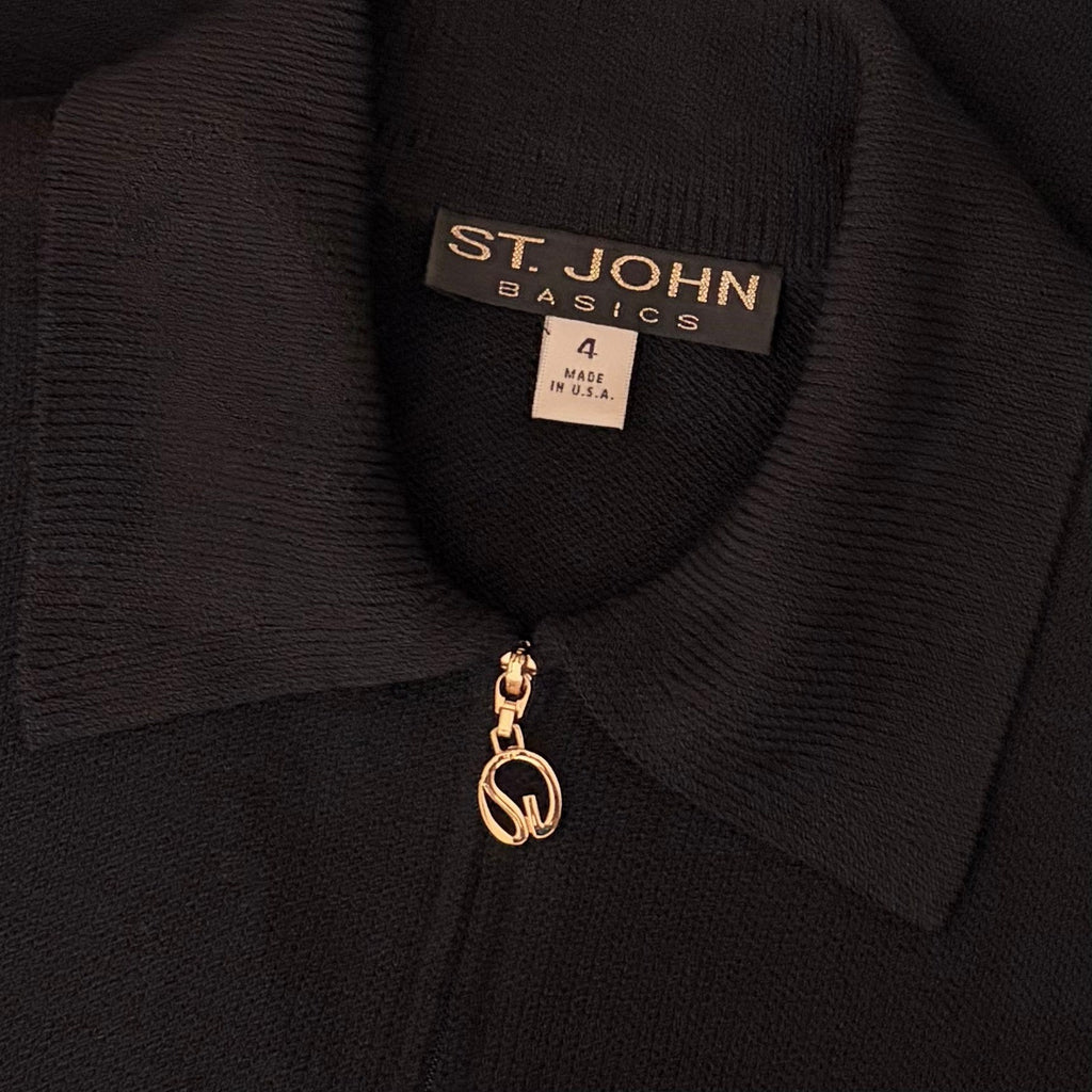 ST. JOHN Basics Solid Black Knitwear Knit Zipper Classic Timeless Office Size 4