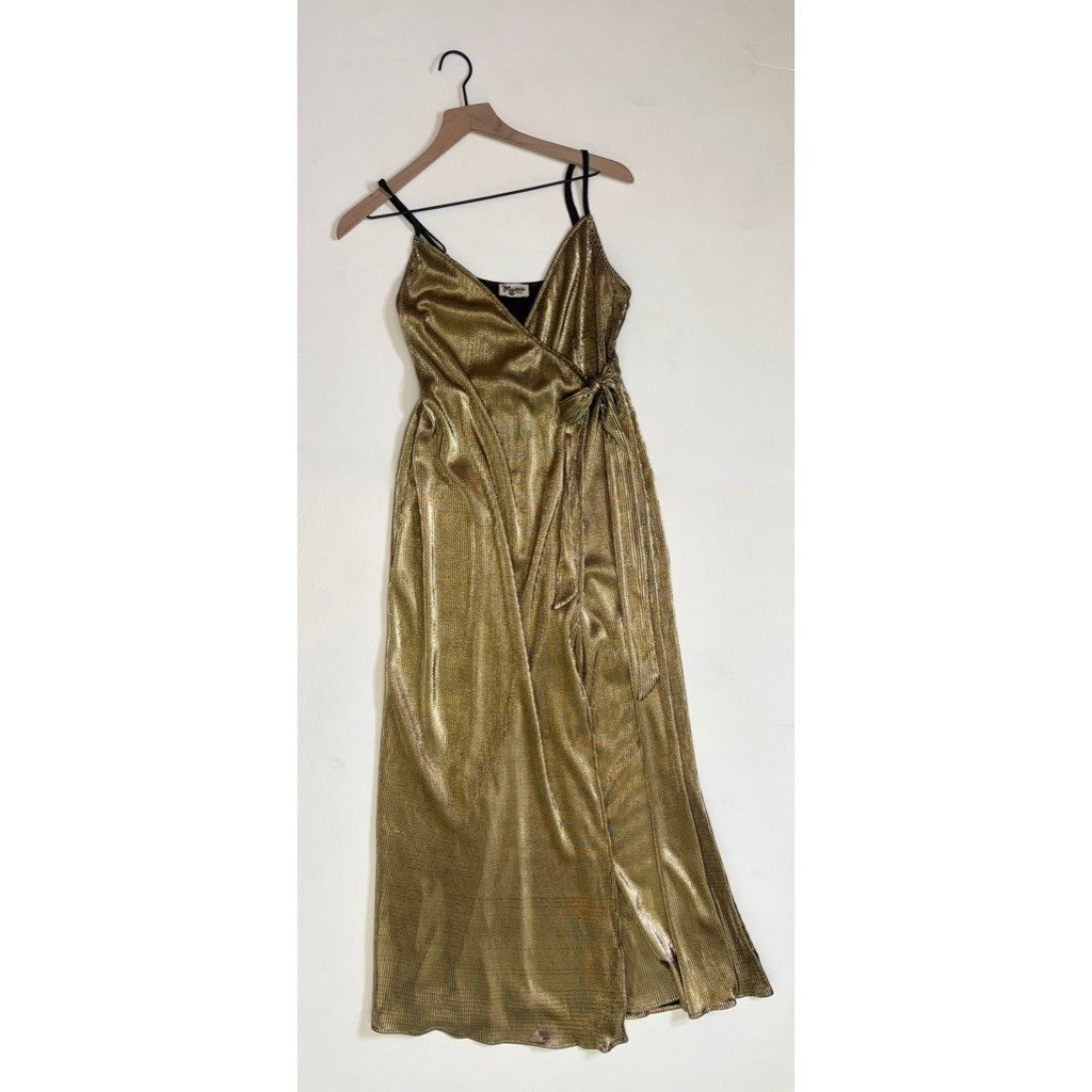 SHOW ME YOUR MUMU Jane Jumpsuit Gold Metallic Wrap Tie Waist Party Glam Small