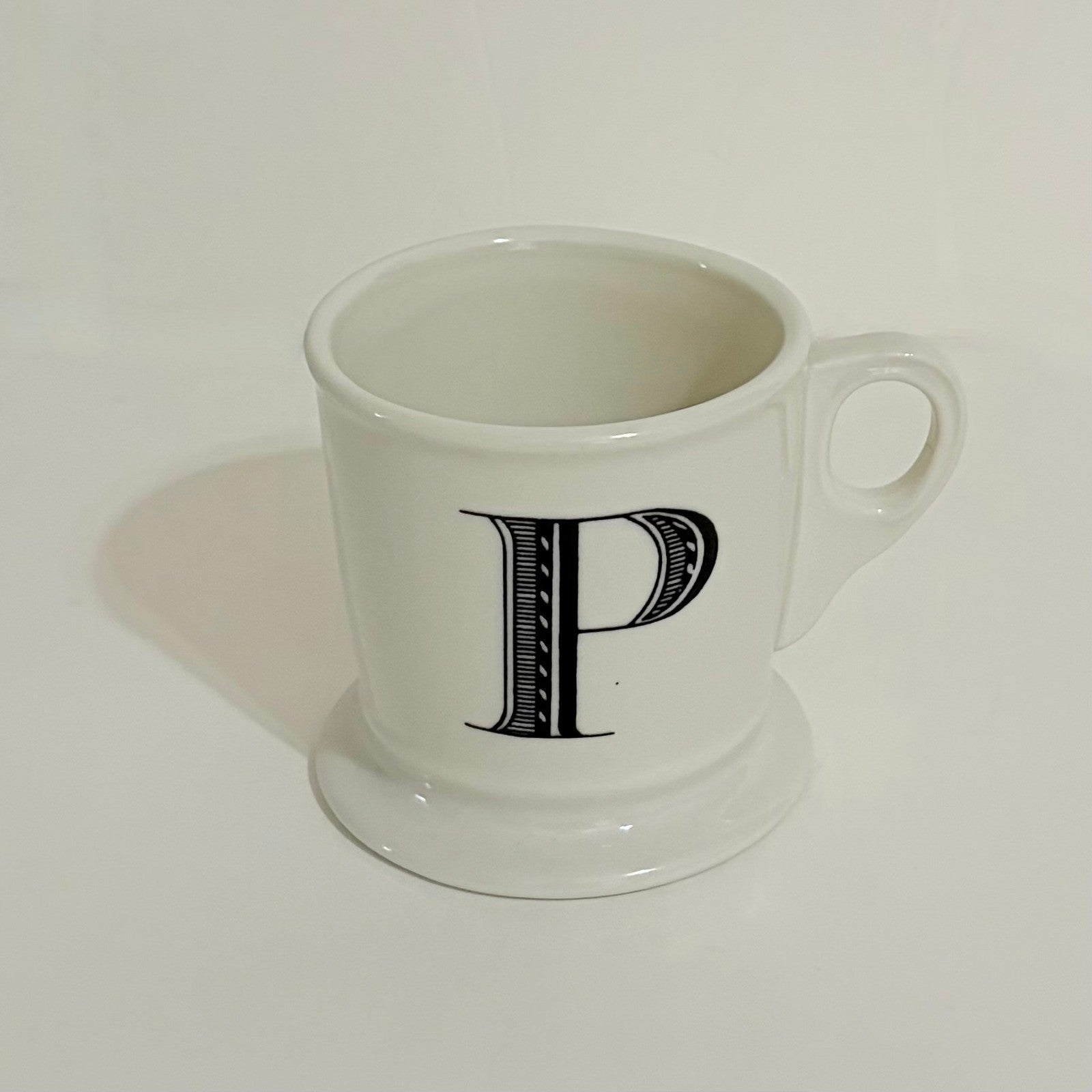 ANTHROPOLOGIE Letter "P" Monogram Mug White Minimalist Coffee Tea Farmhouse P
