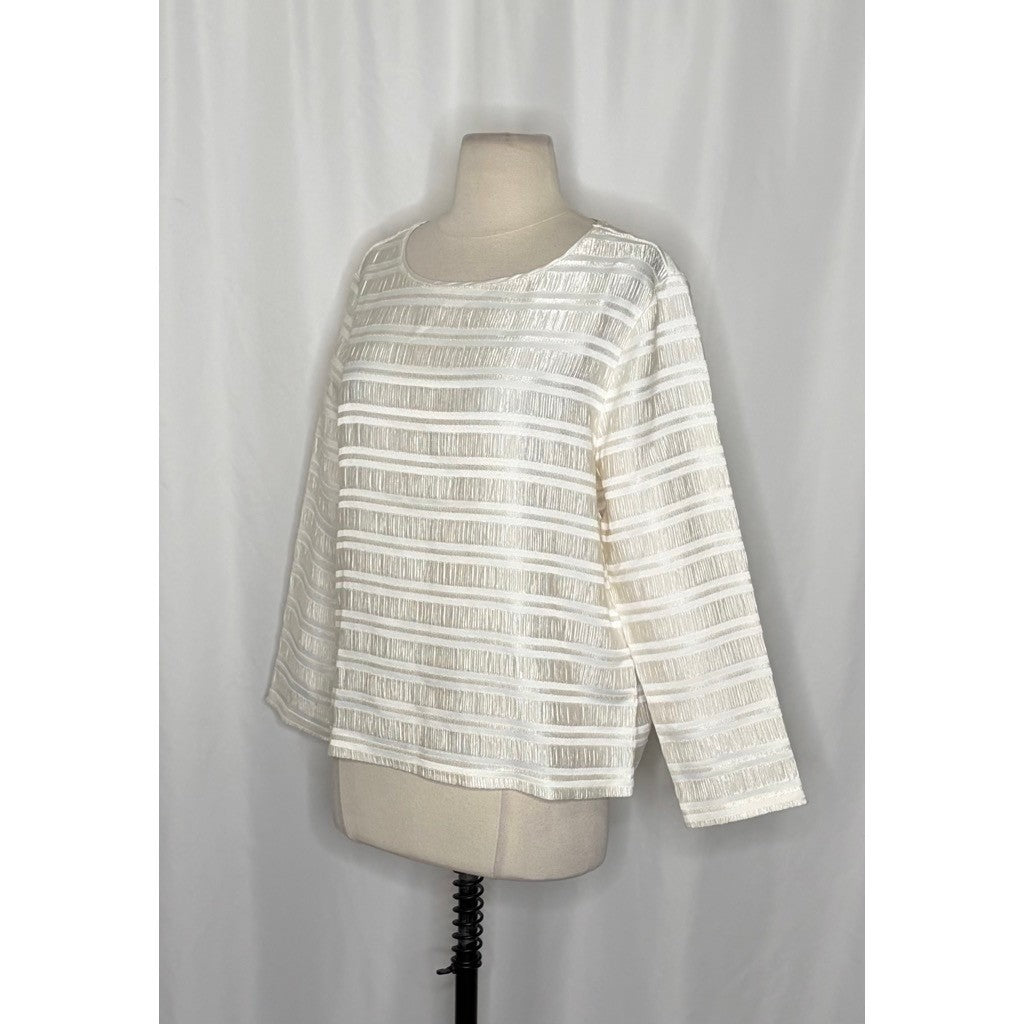 REISS Mandy Pleat-Detail Top Blouse White Solid Pullover Chic Professional Large