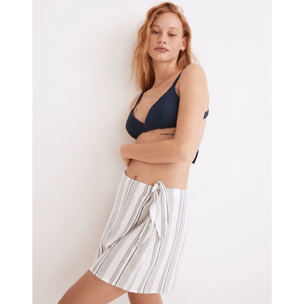 NWT!! MADEWELL Cover-Up Wrap Skirt Striped Tie Waist Beach Lighthouse XX-Small