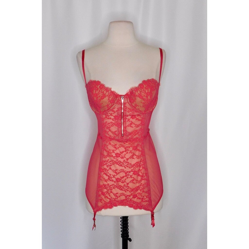 VICTORIA'S SECRET Barbie Hot Pink Lace Corset Bustier Garter Lingerie 34C