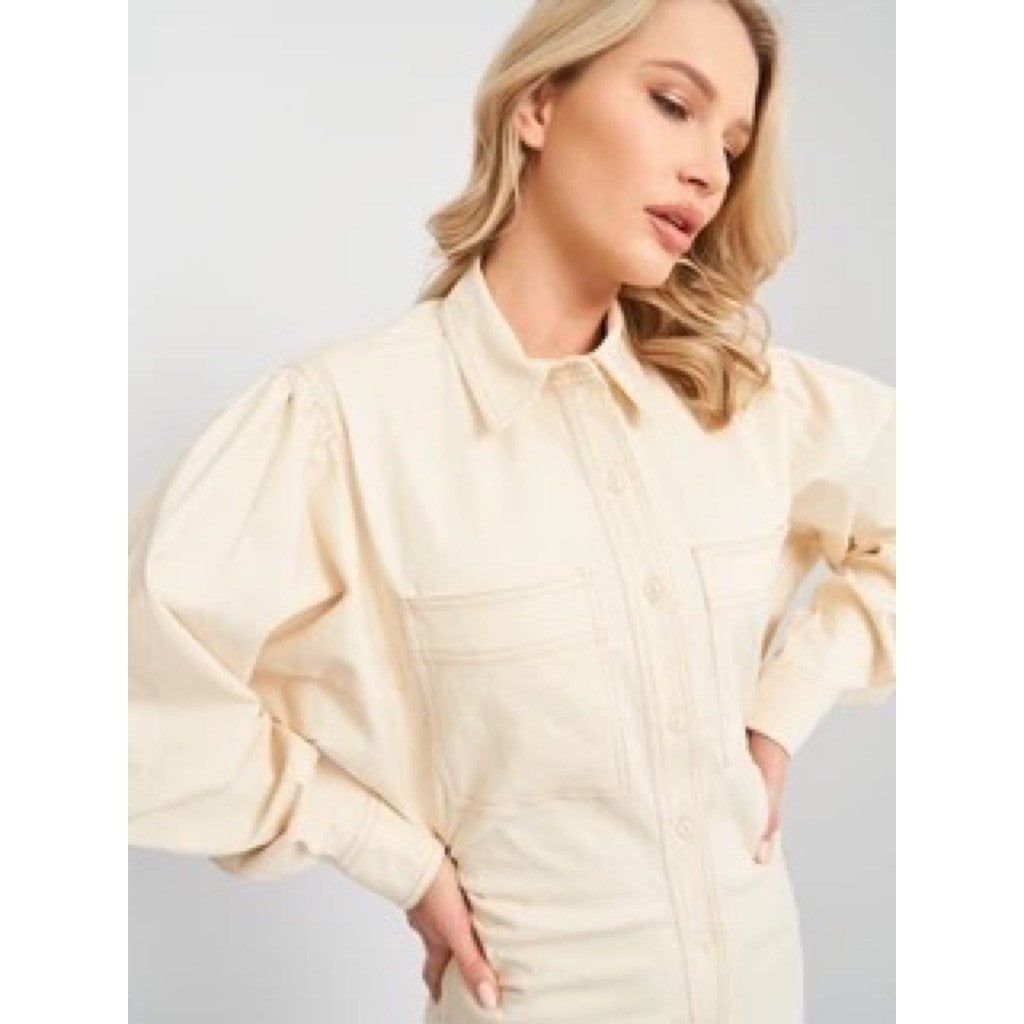 ZARA Natural Cream Shirtdress Mini Shirt Dress Buttons Pockets Twill Small
