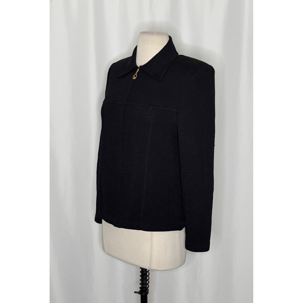 ST. JOHN Basics Solid Black Knitwear Knit Zipper Classic Timeless Office Size 4