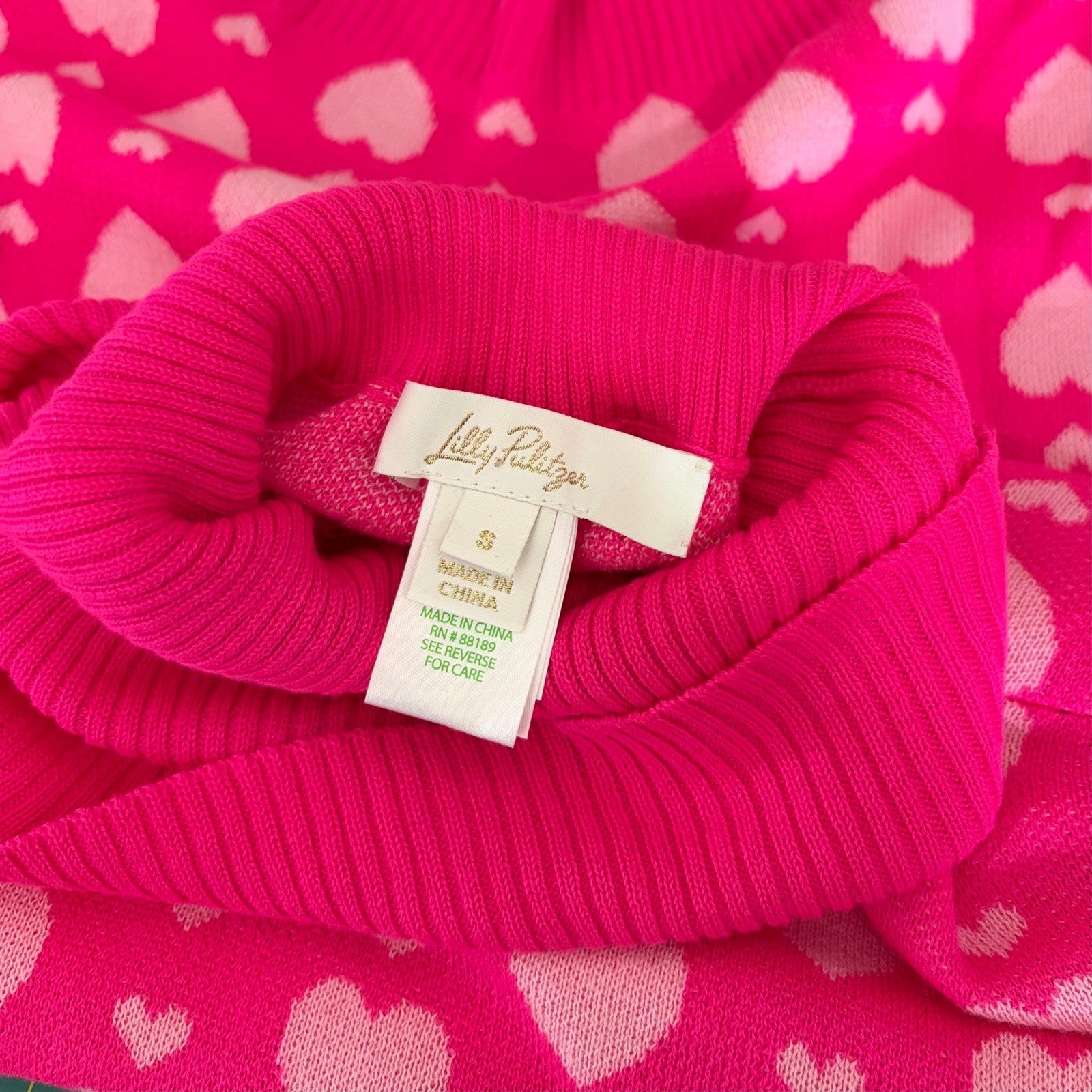 LILLY PULITZER Liggy Sweater Passion Fruit Pink Valentine Heart Jacquard Small