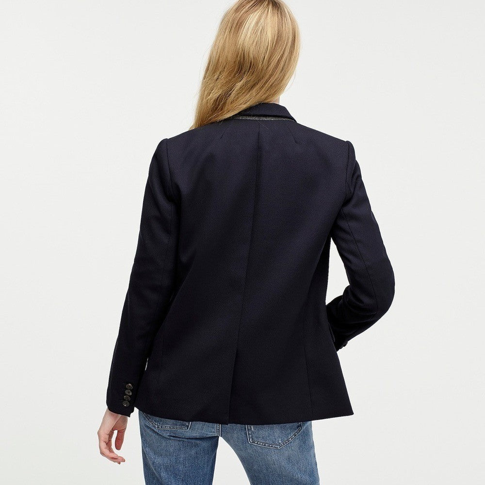 J. CREW Regent Blazer Navy Blue Wool Flannel Striped Lining Single Button 12