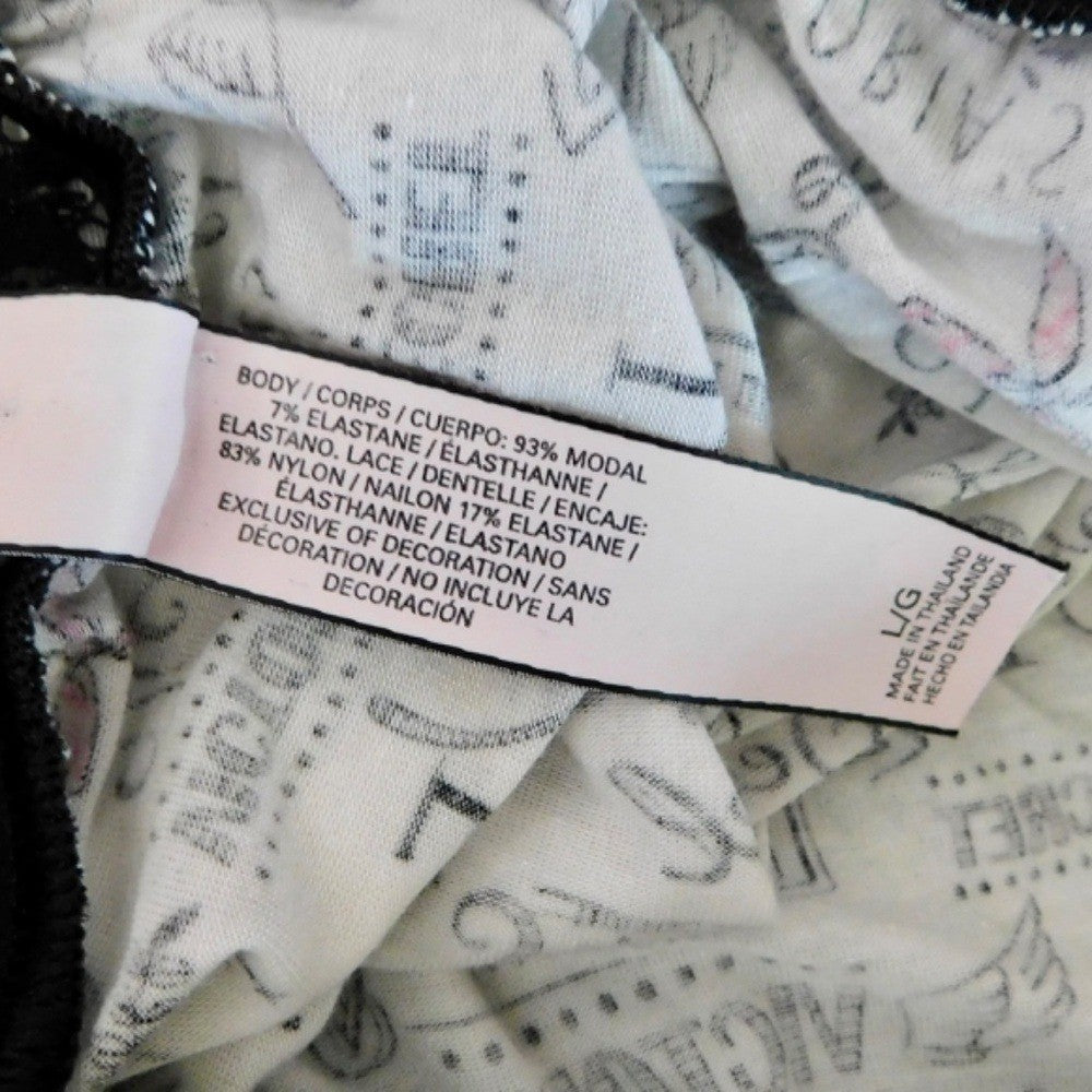 VICTORIA'S SECRET Black Floral Lace Script Print Chemise Gown Nightgown Large