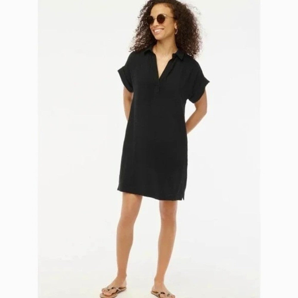 NWT!! J. CREW Factory Short Sleeve Popover Dress Solid Black Travel Vacation XS