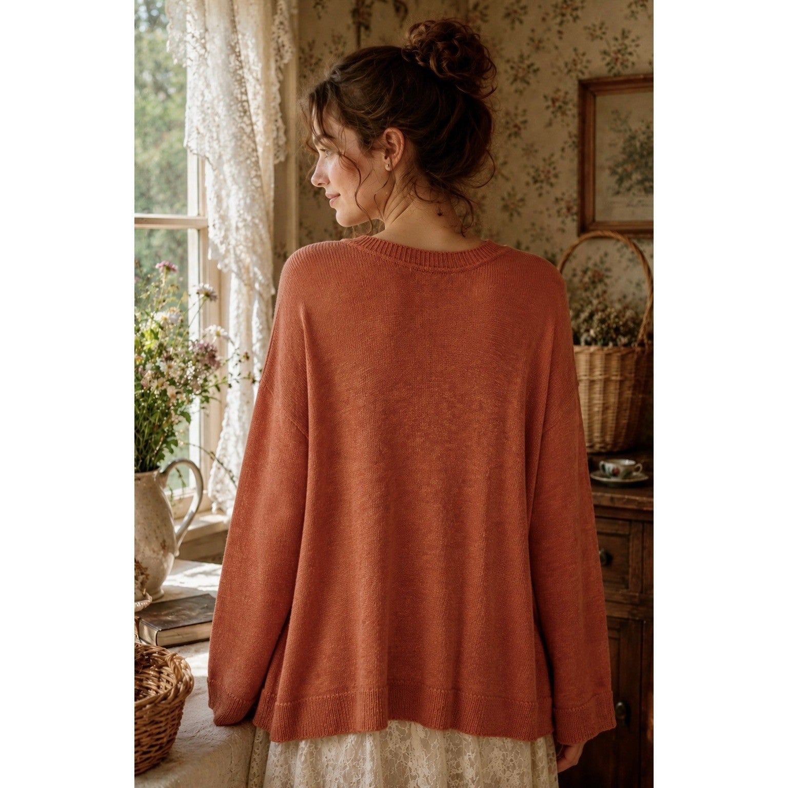 FREE PEOPLE Free-est V Neck Pullover Sweater Orange Knitwear Boho Bohemian Small
