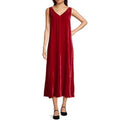 NWT!! EILEEN FISHER Red Scarlet Velvet Silk V Neck Midi Dress A-Line Preppy XXS