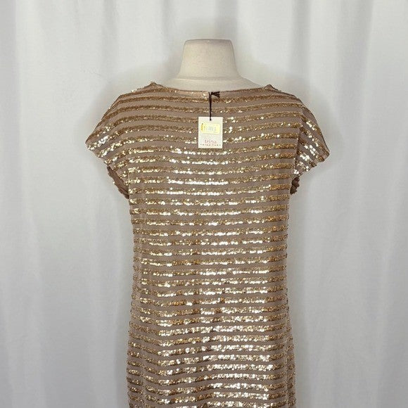 NWT!! Trina TRINA TURK Sequin Stripe Mini Party Cocktail Dress Gold Shift Small