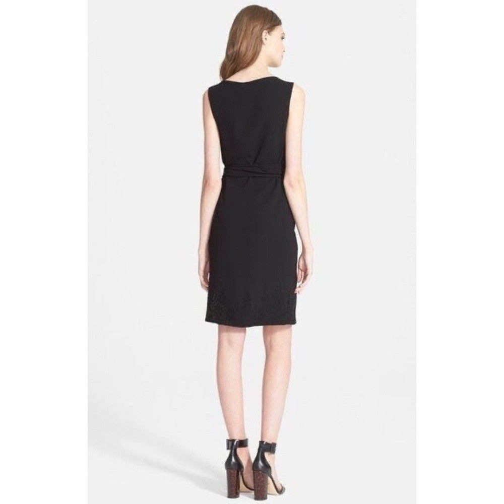 NWT!! DVF Diane Von Furstenberg Black Crepe Embellished Bella Faux Wrap Dress 4
