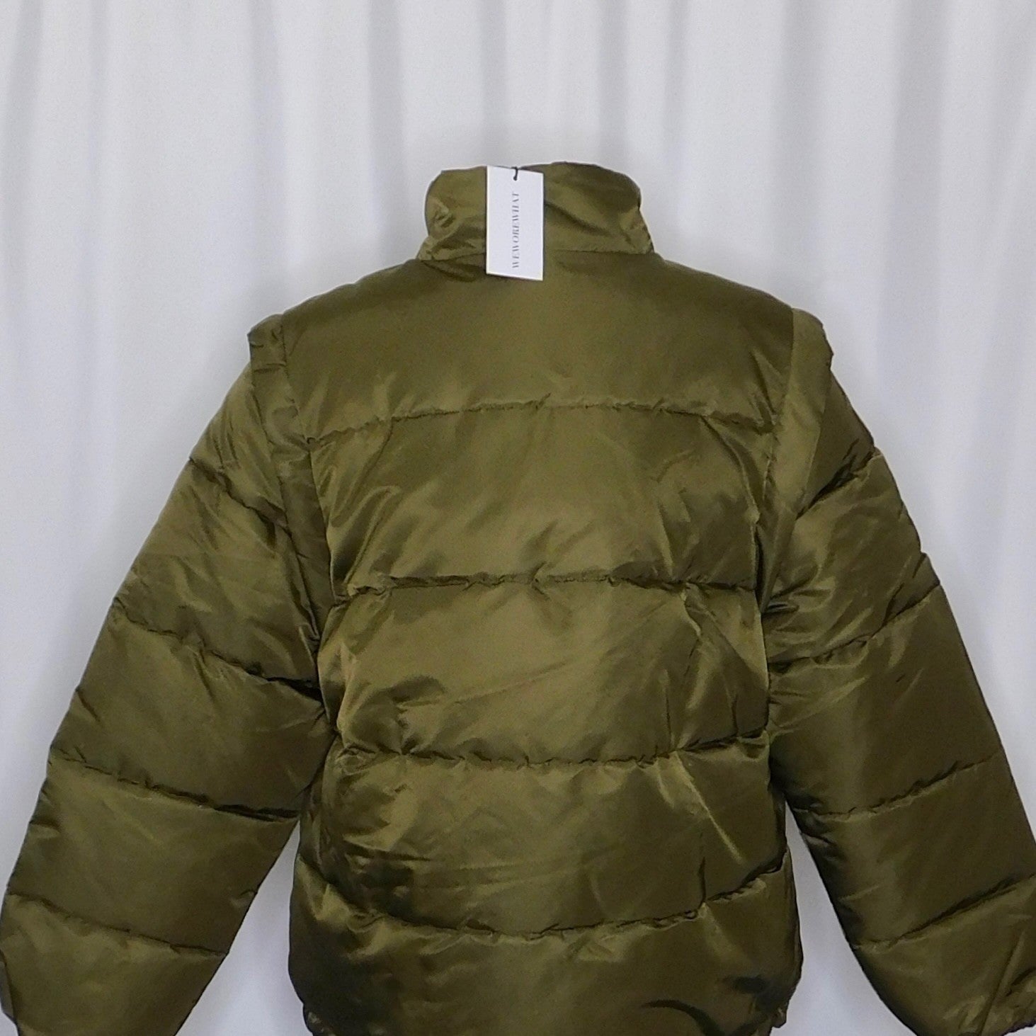 NWT!! WEWOREWHAT Zip Off Sleeve Nylon Puffer Jacket Military Olive Medium