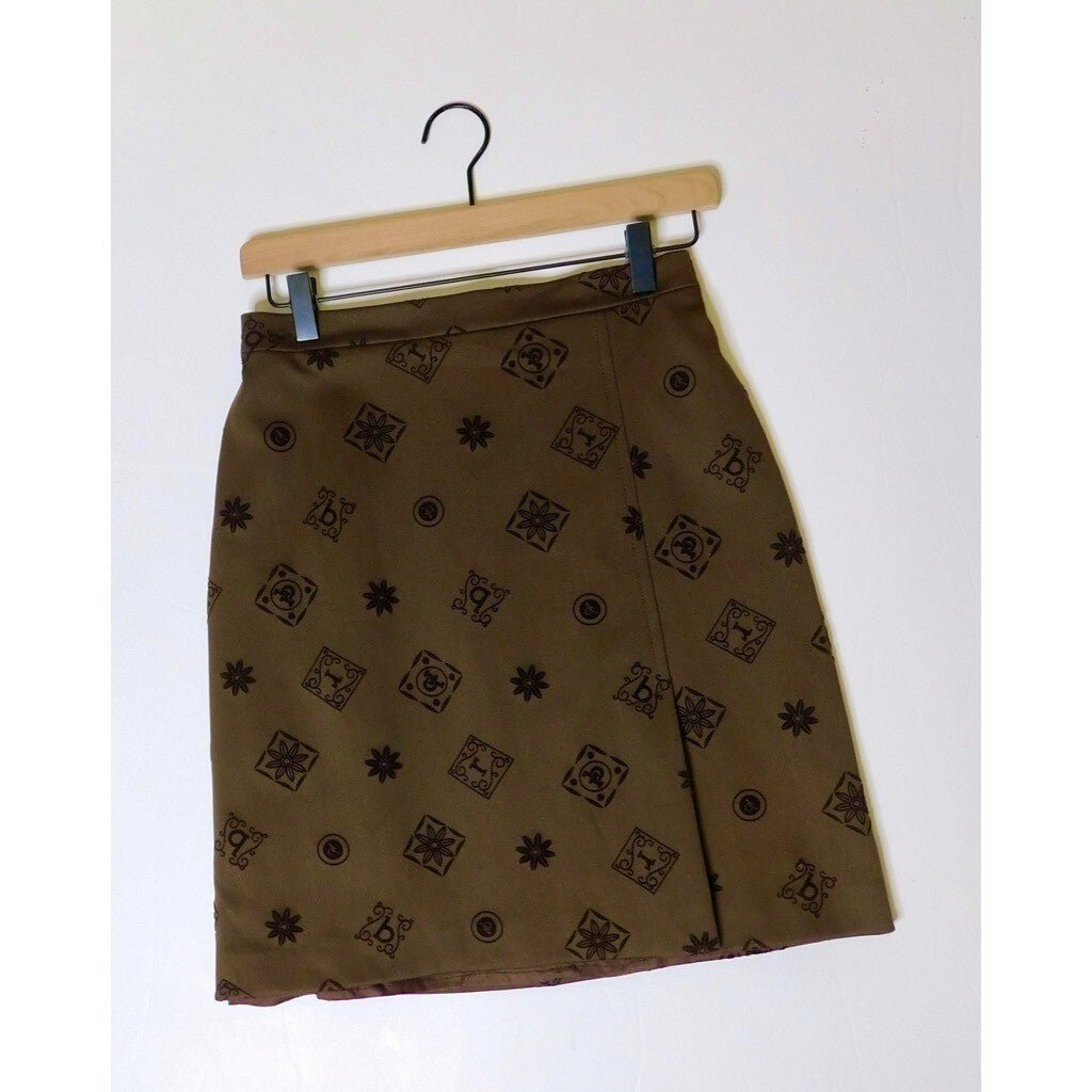 ROCCOBAROCCO Jeans Italian Brown Logo Print A-Line Skirt Flocked Office Size 8