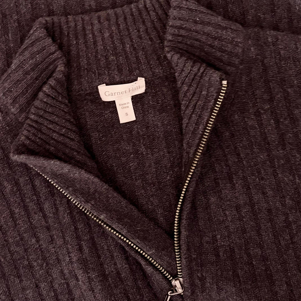 Men's GARNET HILL Washable Cashmere Ribbed Quarter Zip Sweater Charcoal Gray S