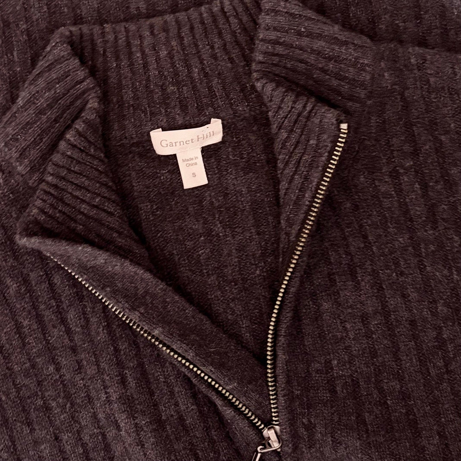 Men's GARNET HILL Washable Cashmere Ribbed Quarter Zip Sweater Charcoal Gray S