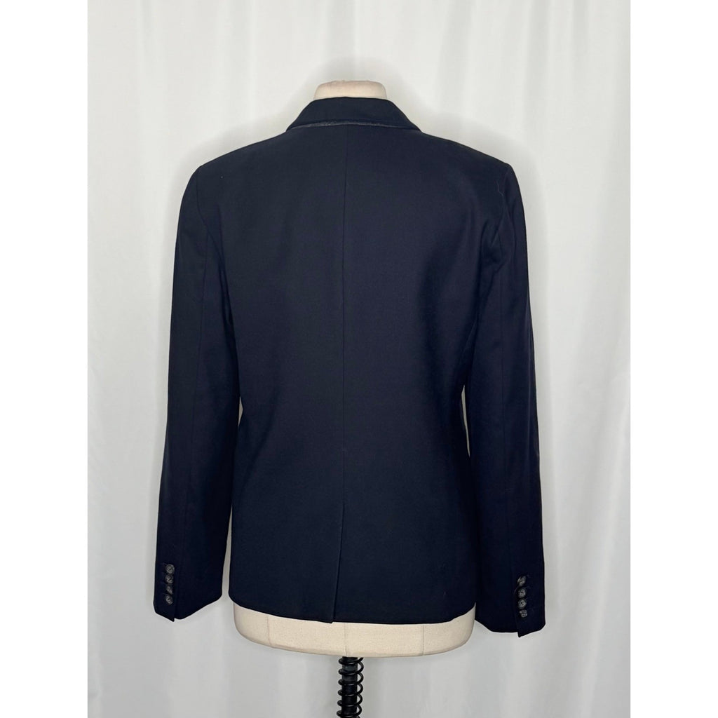 J. CREW Regent Blazer Navy Blue Wool Flannel Striped Lining Single Button 12