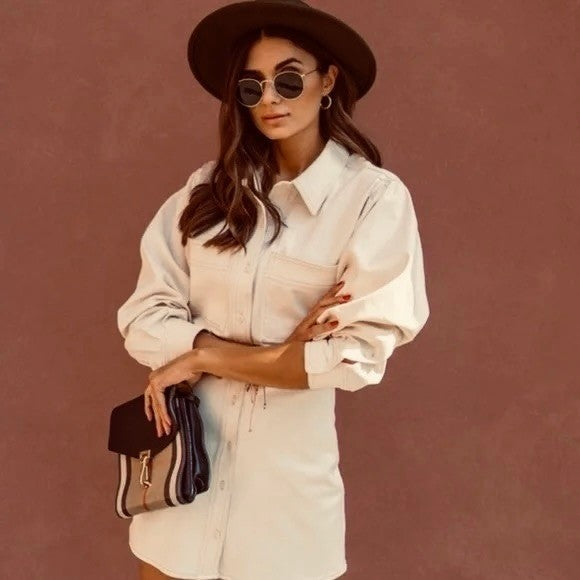 ZARA Natural Cream Shirtdress Mini Shirt Dress Buttons Pockets Twill Small