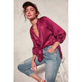 NWT!! ANTHROPOLOGIE Susanna Burnout Velvet ¾ Sleeve Buttondown Top Blouse XS