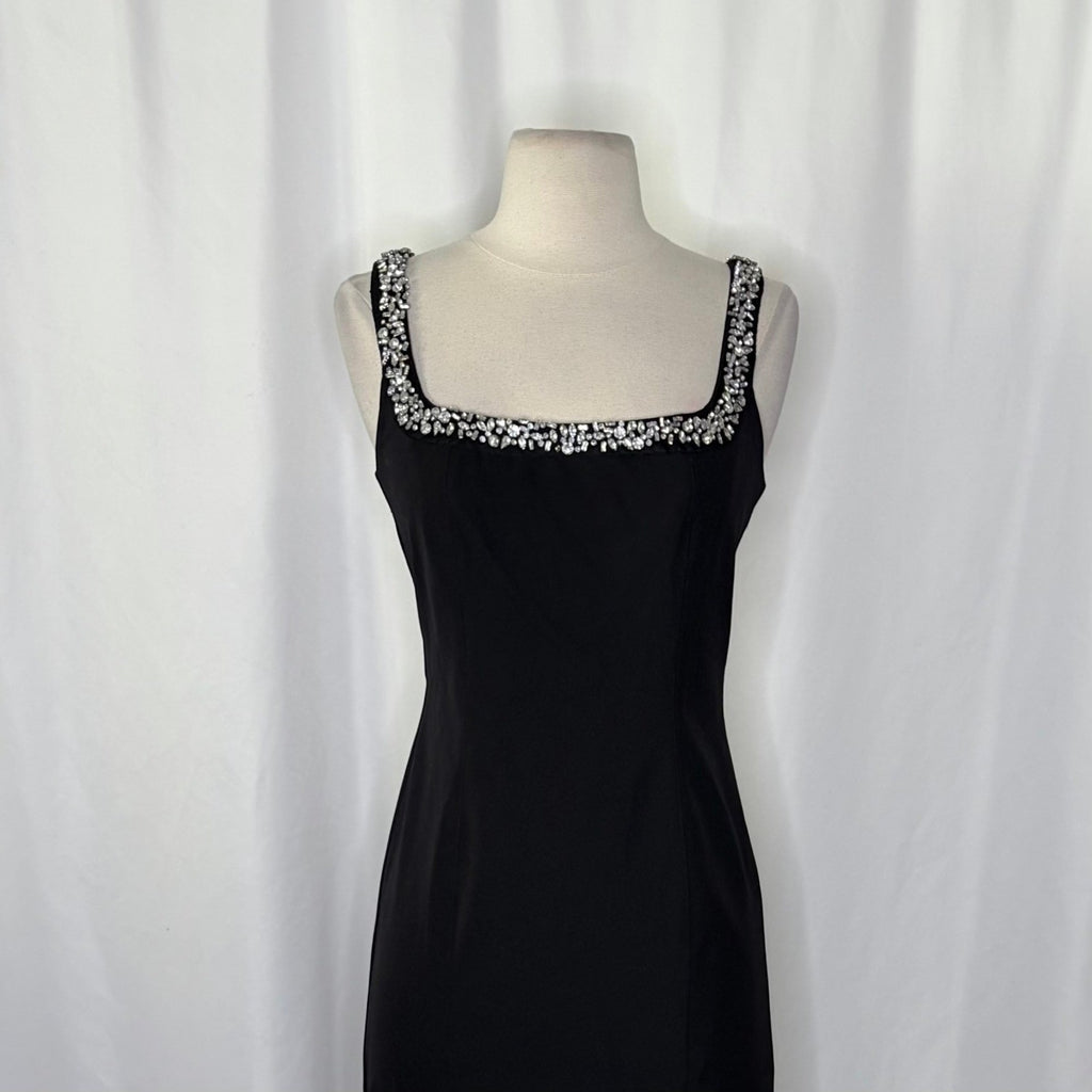 CAMILA COELHO Black Embellished Midi Sheath Dress Glam Solid Party Cocktails XS