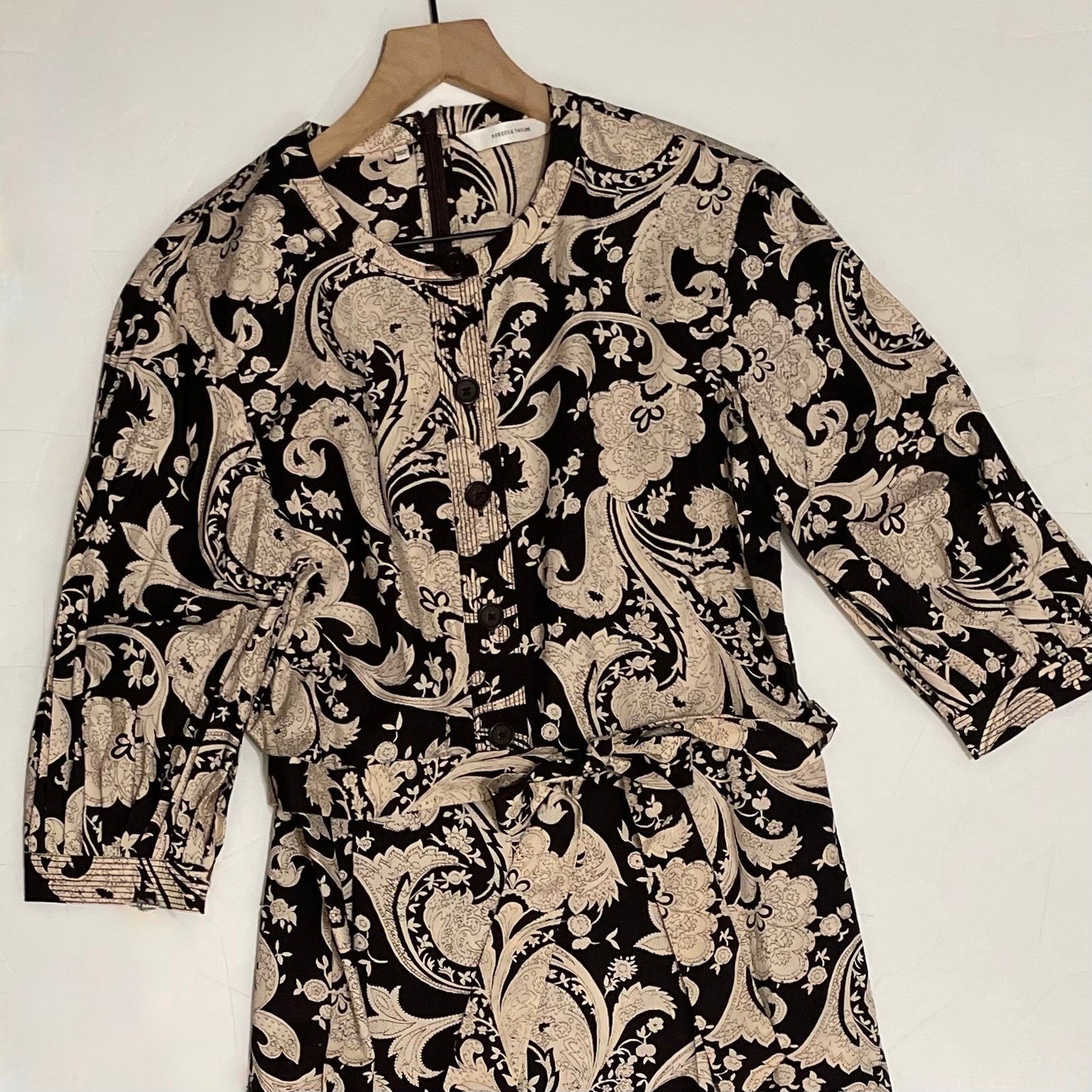 REBECCA TAYLOR Paisley Jumpsuit Scroll Paisley Espresso Belted Brown Medium