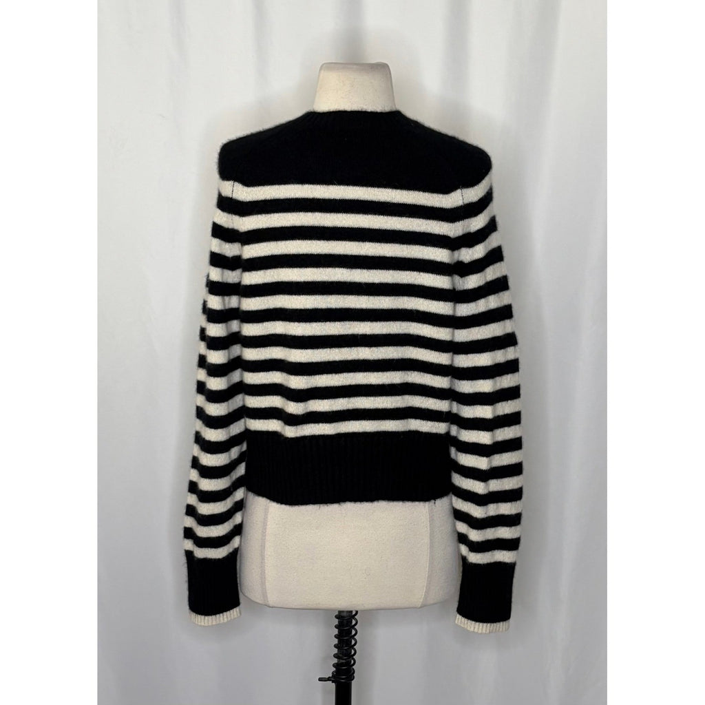 EVERLANE The Boxy Crew in Cashmere Black White Striped Pullover Sweater Small