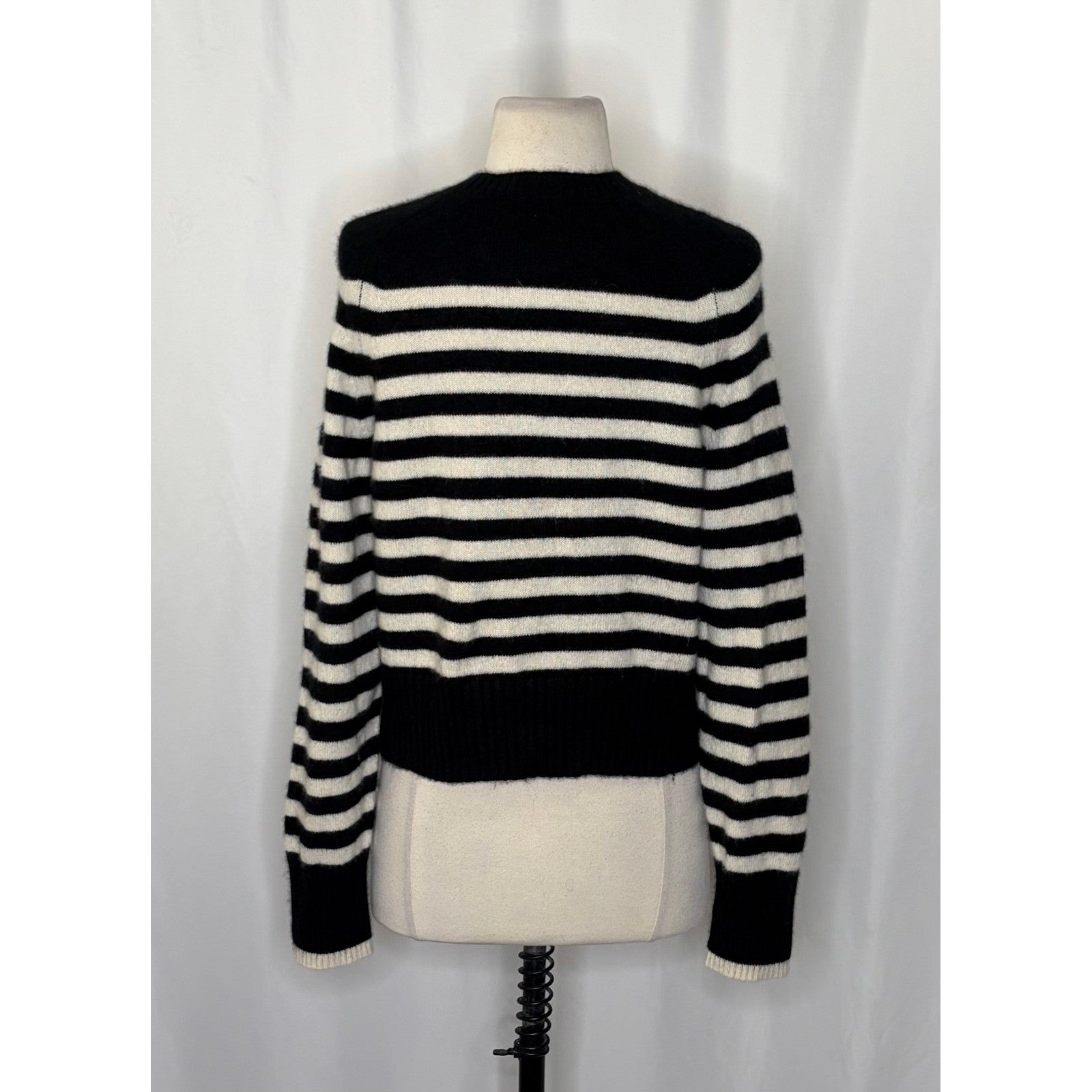 EVERLANE The Boxy Crew in Cashmere Black White Striped Pullover Sweater Small