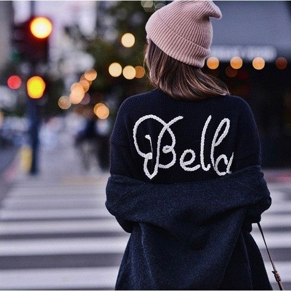 WILDFOX Couture Dinner Party Ciao Bella Black White Embroidered Sweater Small