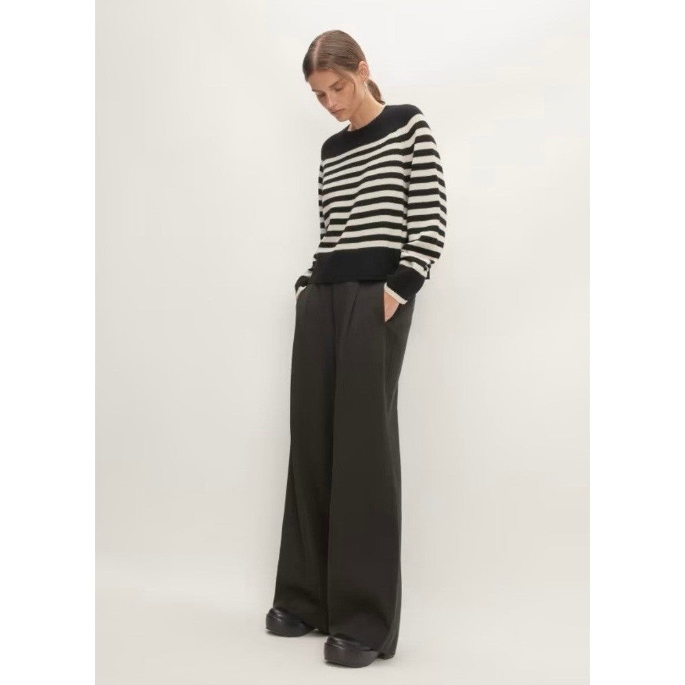 EVERLANE The Boxy Crew in Cashmere Black White Striped Pullover Sweater Small