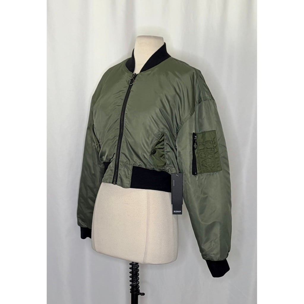 NWT!! Revolve HUDSON JEANS Rogue Olive Green Bomber Jacket Cropped Pockets Small